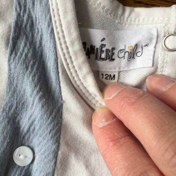 New Maniere Cotton Boy's Sailor Overall Footie one piece, Denim Blue - 12 months - Picture 4 of 5